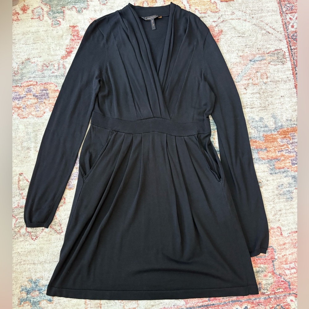 BCBG MaxAzaria Shawl Collar Black Sweater‎ Dress Silk Blend Women’s Size Large